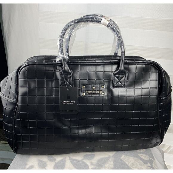 London Fog Brick Box Embossed Weekend Duffle Bag Tote Black Large 20”NWT - Picture 2 of 9